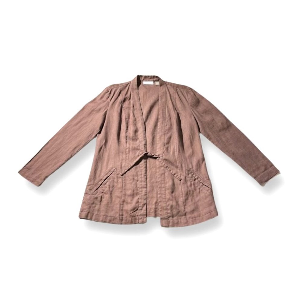 Nordstrom Tie Front Linen Brown Jacket with Pockets Size 4